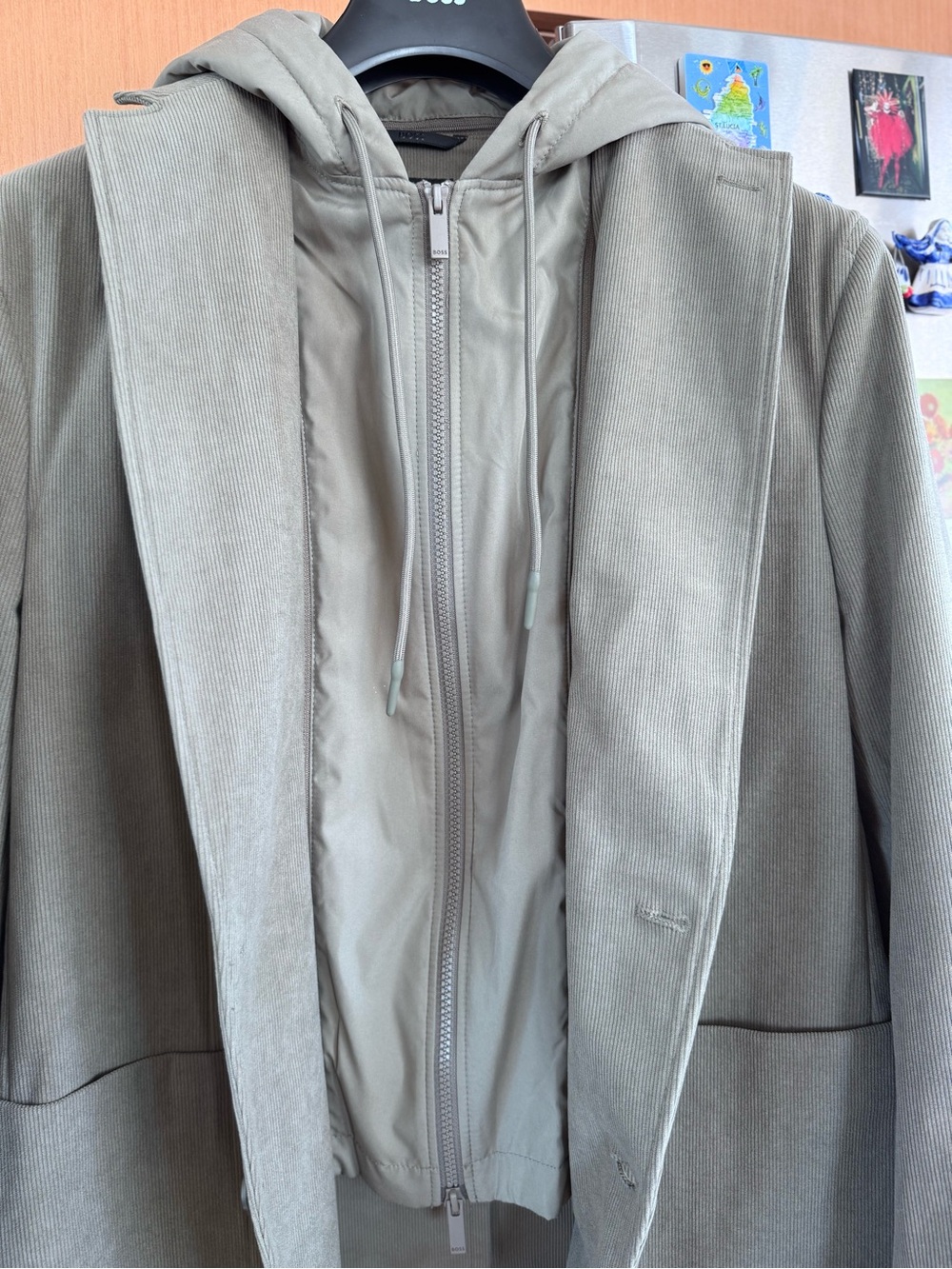 Hugo Boss Men's Olive Green Corduroy Blazer with Hooded Zip Insert - Picture 4 of 10